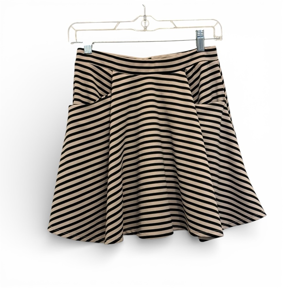 ALTAR’D  STATE Black and Tan Striped Skater Mini Skirt